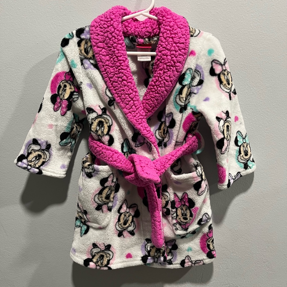 Toddler Girls 2T Disney Minnie Mouse Pink and White Bath Robe